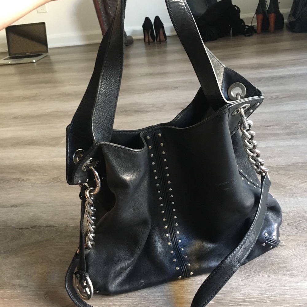 Micheal Kors black leather studded shoulder bag